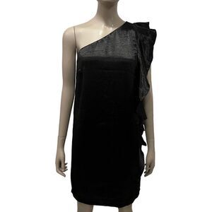 Aqua One‎ Shoulder Satin Party Dress Black Ruffle Side Size S M L